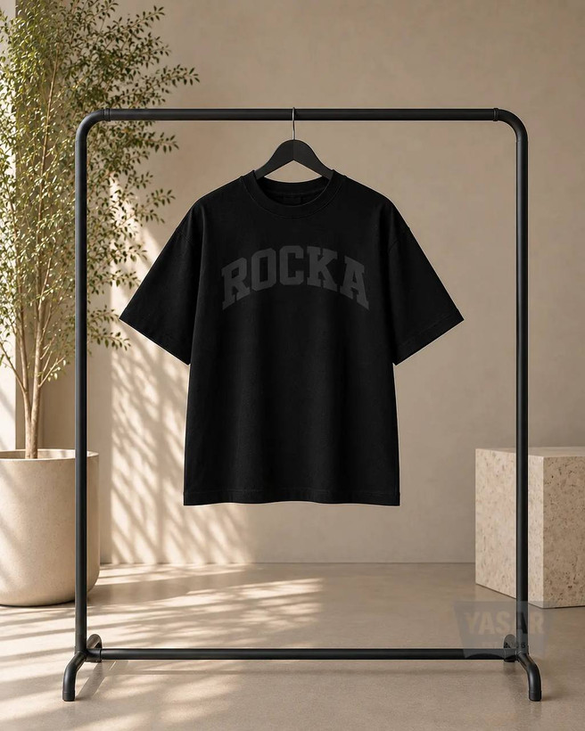 تیشرت مردانه و زنانی باکسی ماکان چاپی Rocka مدل 3470